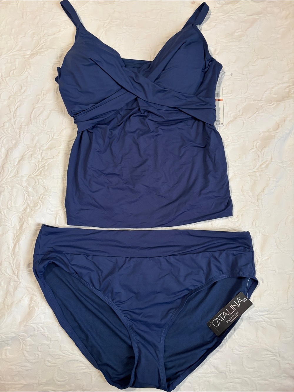 Catalina Dark Blue Tankini Set - Solid Navy Two-Piece Swimwear